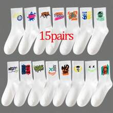 5/10 pares de estilo aleatorio de calcetines de media caña unisex con diseño de grafiti en blanco y negro para parejas, calcetines casuales para mujer, calcetines cómodos, transpirables y sencillos para deportes, baloncesto, fútbol, negros, blancos, calcetines para parejas, que absorben la humedad, antibacterianos y antiolor, adecuados para negocios y tiempo libre, deportes al aire libre, running
