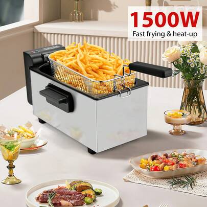 SUSTEAS 1500W Electric Deep Fryer - 3L Large Capacity Oil Fryer With Adjustable Temperature Control, Viewing Window & Detachable Stainless Steel Basket - Easy To Clean Deep Fryer For Chicken, French Fries, Fish, Donuts