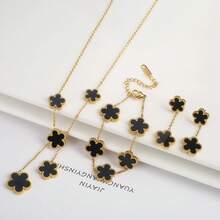Conjunto de joyería para mujer, collar de flores de cinco hojas chapado en oro de 18k, pendientes, pulsera, joyería de fiesta, uso diario, trébol, 3 uds. - Conjunto de joyas 22 - Ver 10