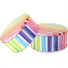 DXYNLZQ 3 Pack Cookie Tins, Round Baking Cake Gift Tins For Storing Patisseries, Puff Pastries Craft Supplies, Easter, Special Occasion And Holidays, Rainbow Pattern, 7" W X 3.2" H, Metal
