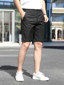 Men's Fashion Golf Casual Outdoor Shorts, Breathable Durable Versatile Bermuda Shorts, Solid Color Men Shorts - Black - View 3