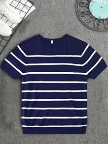 Camiseta de punto de cuello redondo a rayas, moda minimalista casual para uso diario
