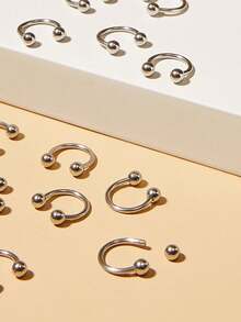 12pcs Stainless Steel Simple Style Nose Rings, Suitable For Night Market, Party, Festival, Birthday Gift For Women - Silver - View 3