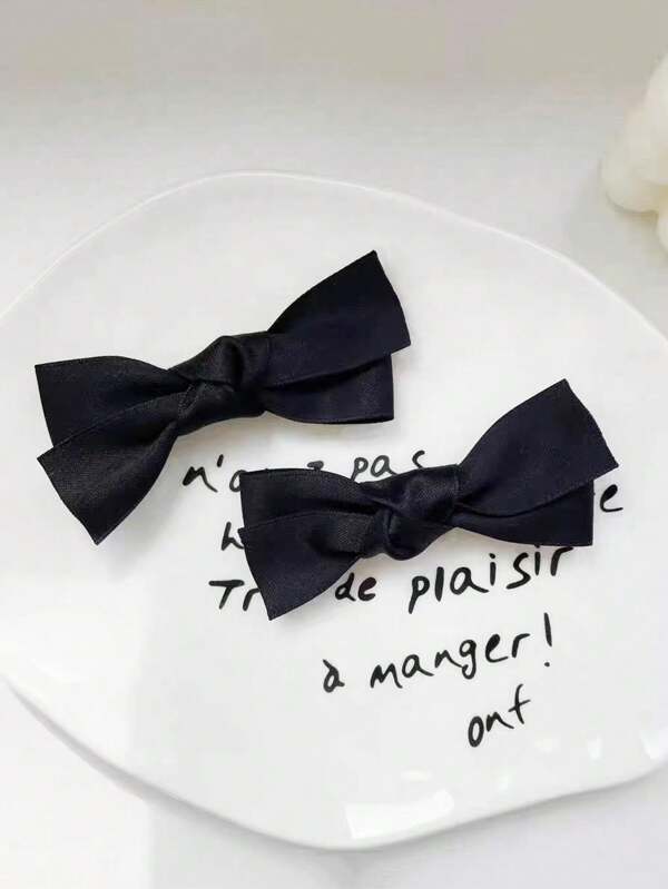 2pcs Women Black Bow Hair Clips, Cute Ribbon Hair Accessories For Everyday Use