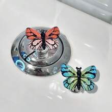 2 Pc Beautiful Gradient Color Imitation Butterfly Toilet Flush Assist Button, Bathroom And Bedroom Accessories, Car Interior Diy Small Ornaments, Can Be Used As Drawer Handles, Wardrobe Handles, Protect Manicures, Making Your Life More Comfortable