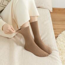10 Pairs All Season Basic Solid Color Women Cotton Socks Girl Colorful In Tube Sock Free Size US5-9 - Light Brown - View 2