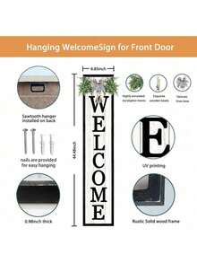 Welcome Sign For Front Porch Standing 45"X9"Large Wood Frame Outdoor Tall Welcome Signs Vertical Decor For Farmhouse Rustic Home Modern Outside Front Door Wall Decorations (Black) - màu đen - Xem 2