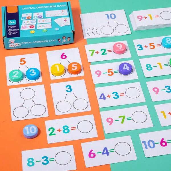 1 Set Wooden Digit Addition & Subtraction Early Education Toys, Includes 10pcs Wooden Number Blocks And 56pcs Math Flashcards, Montessori Preschool Math Learning Tool For 3-6 Years Old Children