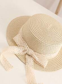 1pc Children's Cute Bow Straw Sun Hat, Fashionable Princess Beach Travel Sun Protection Woven Hat, Suitable For Everyday Wear