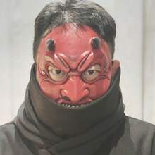 Máscara de Látex de Demônio Vermelho Rakshasa para Fantasia de Festa de Halloween, Máscara de Cosplay Aterrorizante do Demônio Vermelho Yaksha