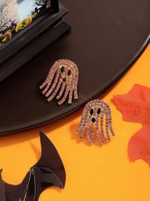 1 Pair Rhinestone Ghost Stud Earrings, Cartoon Cute Gothic Sparkling Ghost Rainbow Color Earrings, Suitable For Holiday Parties, Halloween Cosplay, Witch Role Play, Party Jewelry Gift