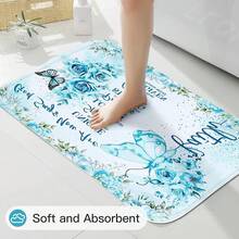 4 Pcs Yellow Inspirational Quotes Shower Curtain Set With Rugs And Toilet Lid Cover, Colorful Boho Waterproof Fabric Bathroom Set, Bible Verse Floral Bathroom Decor Set Accessories - 深青色 - 查看 8