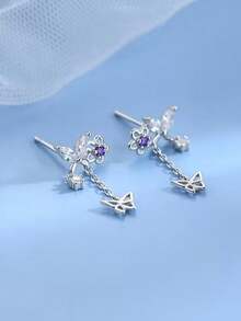 1 Pair Luxurious Tassel Butterfly Stud Earrings, Elegant Bride Wedding Earrings