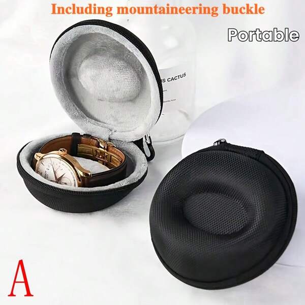Watch Box Set Of 2, With Mountaineering Buckle, Round Portable Single Watch Travel Case, With Zipper And Padded EVA Watch Box For Storing Watches And Smartwatches , Black Nylon Oval Watch Storage Box With Velvet Interior, Portable Travel Watch Case, EVA Anti-Pressure Protective Bag, Anti-Drop, Shockproof, Scratch-Resistant For Smart & Mechanical Watches