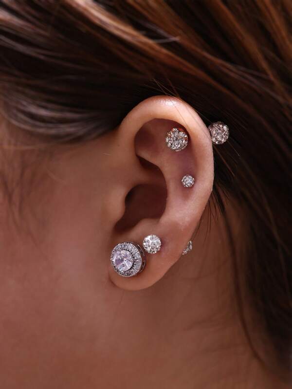 4 Pairs Silver Stud Earrings For Women Hypoallergenic, Stainless Steel Cubic Zirconia Earrings Studs For Cartilage Helix Full Diamond Stud Earrings