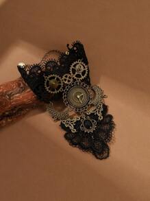 1pc Vintage Pirate Steampunk Lace Skull Mechanical Gear Ring Finger Bracelet