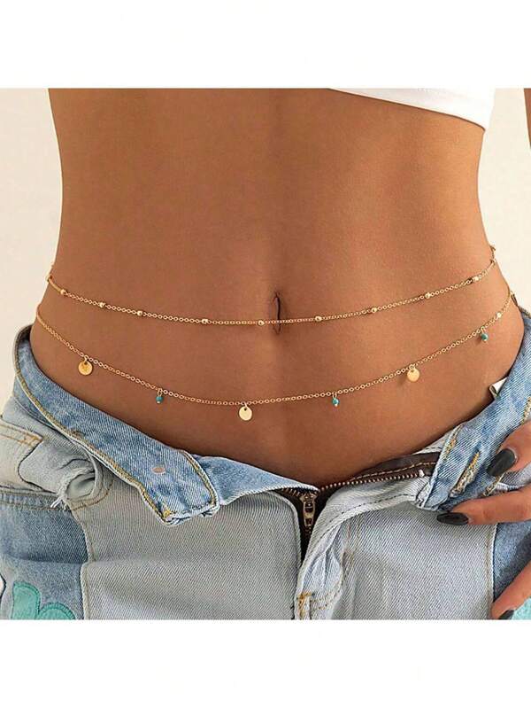 Chaîne de taille minimaliste verte et turquoise, la quantité de pendentifs ronds est aléatoire
