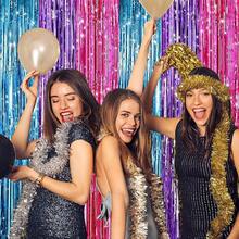 2Pack Silver Metallic Tinsel Foil Fringe Curtains, Door Streamer Photo Booth Backdrop Birthday Wedding, Graduation Engagement Bridal Shower Bachelorette Party Decorations Dancing Ball Party - Blue Purple Pink - 查看 7