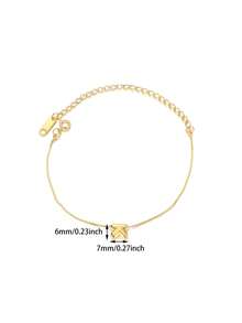 1pc Cute Bubble Letter Bracelet, Delicate Gold-Tone Letter Bracelet, 18K Gold Plated Stainless Steel Bracelet, Minimalist Fashion Jewelry - Yellow Gold - View 29
