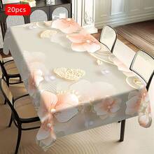 1/20pcs Simple Fresh White Floral Pattern Tablecloth, Fashion Theme, Outdoor Camping Rectangle Tablecloth, Perfect For Dinner, Picnic Essentials, Party Decorations, Dinner Gatherings And Home Decoration - Multicolor - View 30