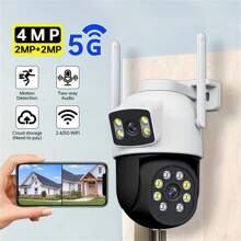 4MP (2MP + 2MP) Dual-Lens Wireless Security Camera, Supporting Dual-Band 2.4G/5G Wireless WIFI Network, PTZ IP Surveillance Camera, Wireless Closed-Circuit Camera, Full-Color Night Vision, Intelligent Automatic Tracking, AI Motion Detection Alarm, Two-Way Audio CCTV Camera, Mobile Application Control, Suitable For Enterprise, Home, Hotel, Parking Lot And Other Scene Monitoring.