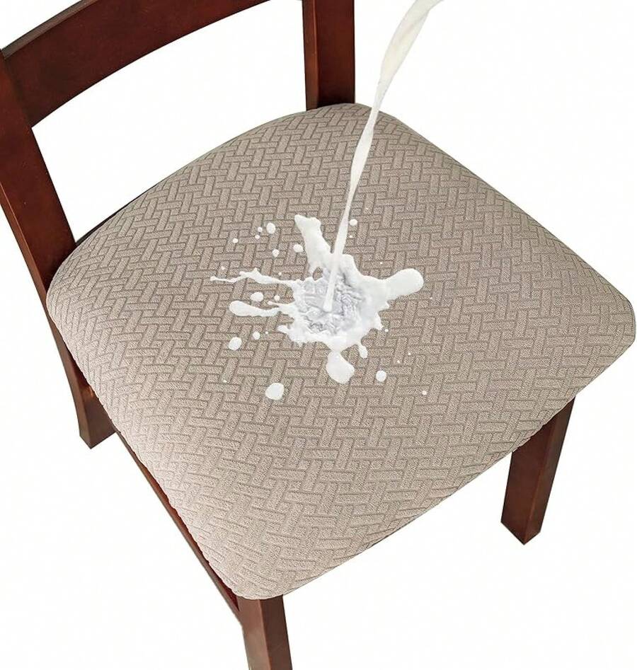 Seat Covers For Dining Room Chair Seat Slipcovers Kitchen Chair Covers (Beige, 4 Pcs) - 防水卡其色 - 查看 1