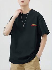 100% Cotton Unisex T-Shirt Short Sleeve Summer Vest 200g Cotton Comfortable Breathable Funny T-Shirt Men's Stylish And Casual Print Fashion Casual Outdoor Sports Fitness Tops Holiday Gift - 黑色 - 查看 1