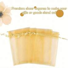 100pcs Gold Organza Gift Bags, 4x6 Inches Candy Mesh Drawstring Gift Bags For Christmas, Wedding, Party, Jewelry, Cosmetic, Transparent Lightweight Fruit Protection Bags