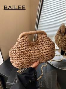 BAILEE 1 Pc Fashionable Handheld Woven Bag Spring/Summer New Style Simple Vacation Travel Beach Paper Woven Crossbody Popular Shoulder Bag For Vacation Travel&Fashionable Clothing Matching&Going Shopping With Friends