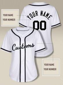 Women's Solid Color Custom Baseball Jersey Double-Sided Printed, White Baseball Shirts Uniform Personalized Team Name Number, Baseball Jersey T-Shirt Gift For Mom, 100% Polyester Quick-Dry Ventilate Softball Jerseys For Outdoor Sports