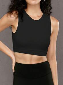 Yefecy 女士纯色露背镂空休闲运动文胸 - 黑色 - 查看 2