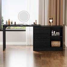 Tribesigns Vanity Desk With 3 Drawers And 2 Shelves, Black Small Makeup Vanity Table With Reversible Storage Cabinet, Modern White Corner Dressing Table For Bedroom, Makeup Room (Without Mirror) - Black - View 4