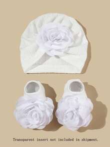 2 Stücke/Packung 0-6 Monate Baby Blumen Mütze & Socken Set, super weiche Baby Beanie Mütze und Socken Kombination, Neugeborenen Geschenk, ganzjährig - Verschiedenfarbig - Übersicht 15