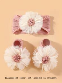 1 件头带和 1 双袜子套装，0-6 个月婴儿弹力提花尼龙头带和花卉装饰袜子，新生儿头饰礼物 - 彩色 - 查看 11