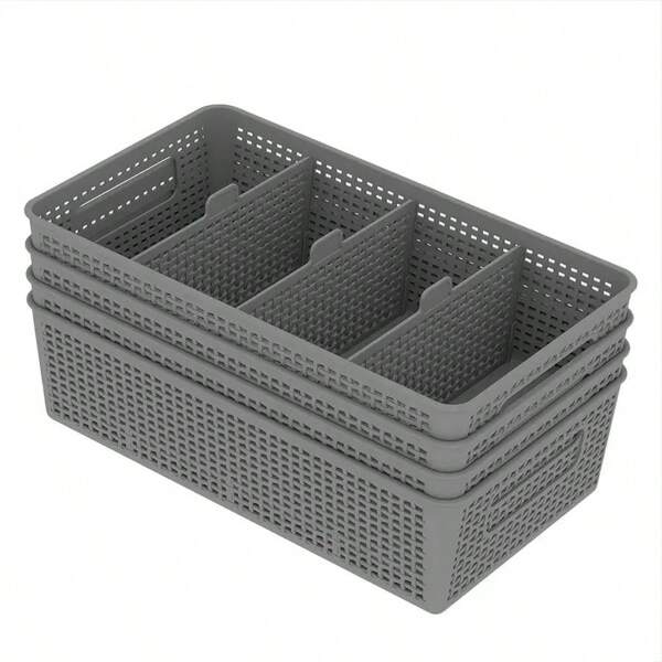 Multi-Function Storage Basket With Divider, Suitable For Bathroom Vanity, Kitchen, Cabinet/Tabletop Drawer, Bedroom, Living Room, Office, Dorm - Home Organization & Storage Accessories