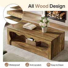 Tribesigns 2-Tier Wooden Coffee Table, 47.24-Inch Farmhouse Coffee Tables With Open Storage Shelf, Rectangular Accent Center Low Cocktail Tea Table, Brown - Brown - View 7