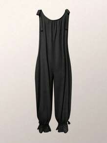 Women's Casual Solid Color Knotted Camisole Harem Pants, Suitable For Dates And Vacations