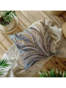 4pcs 18"X18" Modern Abstract Feather Design Pillow Covers - 2D Flat Print Plush Pillow Shams, Zippered, Mixed Color, Suitable For Living Room, Bedroom, Office And Holiday Gift (No Inner), Vintage Pillowcase, Bedroom Decor, Modern Decor, Elegant Style, Shiny Texture, 2D Flat (No Pillow Insert)