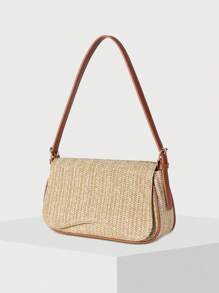 Bolso de hombro tejido, tipo hobo de paja con solapa, estilo bohemio para mujer para uso diario, vacaciones y combinar con atuendos