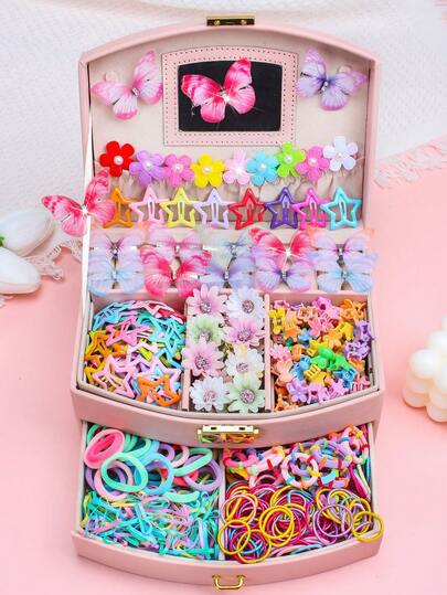 892 piezas/Set Conjunto de accesorios para el cabello rosa lindo, incluye pinzas para el cabello de colores (estilos de flor, mariposa, estrella) y ligas elásticas para el cabello - Adecuado para niñas y mujeres, para peinados de escuela, fiesta, juego, uso diario. Muchos estilos adorables para inspirar la creatividad - Este regalo permite que las niñas comiencen una "aventura del cabello hermoso" todos los días, pinzas de garra, pasadores para el cabello, conjunto de peinado, regalos, accesorios para la cabeza, accesorios de San Valentín