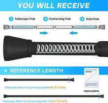 Shower Curtain Rod Black Tension Rod 45 To 77 Inch Spring Curtain Rod Shower Rod Non Slip Shower Curtain Rod 1pcs For Windows No Drilling Adjustable Tension Rods Of Curtain Window Closet Kitchen - 黑色 - 查看 7