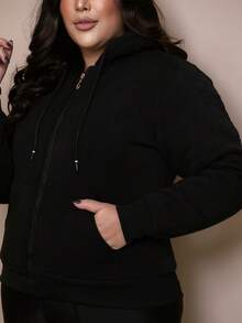 PLUS SIZE WOMEN'S BLOUSE WITH ZIPPER, POCKETS AND FUR - Black - View 7