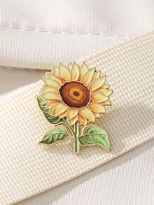 艺术向日葵珐琅别针时尚花朵装饰胸针饰品翻领包徽章珠宝礼品2025新款背包适用于学校办公室配饰衬衫夹克圣诞节万圣节衣服别针有趣可爱教师礼物 - 黃色 - 查看 4