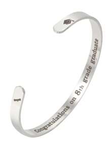 1pc Stainless Steel "Happy Graduation 2025" Adjustable C-Shape Bangle Bracelet, Fashion For Men And Women, Suitable For Daily Wear, Gatherings And Parties
