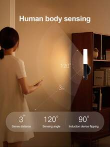 1 件运动传感器夜灯、磁性壁灯、USB 可充电 LED 灯条、无线楼梯、室内木质壁灯、衣柜、走廊、楼梯灯 - 暖白光 - 查看 5