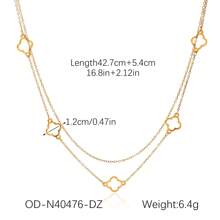 1pc, 18k Golden Plated, Stainless Steel Hollow Clover Double Necklace, Women's Classic Luxury Stainless Steel Jewelry, Wedding Graduation Gifts
