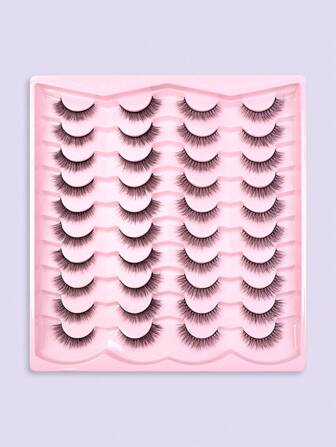 20pcs Natural-Looking Longlasting 11mm Fiber False Eyelashes, Extends Eye Shape