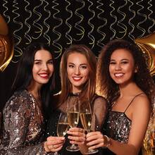 MEIJUANAAGold Hanging Swirl Decorations 30 Pcs, Party Swirl Decorations -Twin Tails Ceiling Swirl Foil Decorations, Gold Party Decor Wedding/Shower/Birthday Party//New Year Decorations - Gold - View 7