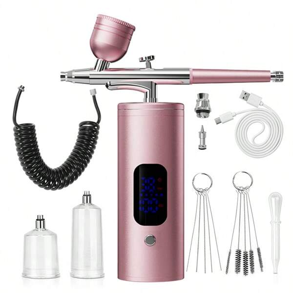 Rechargeable Wireless Spray Gun Set With Screen Extension Tube, High Pressure Spray Gun Set With 0.3mm Nozzle, For Painting, Nail Art, Cake Decoration, Makeup, Styling