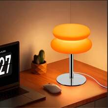 Abat-jour de lampe de pain à double couche personnalisé moderne, avec finition métallique brillante polie. Alimenté par USB, éclairage tamisable chaud et romantique pour la décoration de la chambre, veilleuse, excellent article cadeau